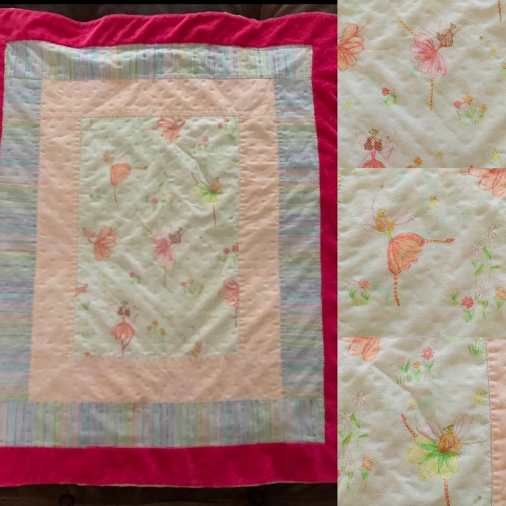 Velvety Minky dot fairy fabric panel baby blanket Whimsical Fairycore